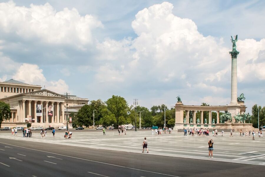 Budapest: Floating Bus Tour by Land and Water - The road portion: central Budapest from a compact coach